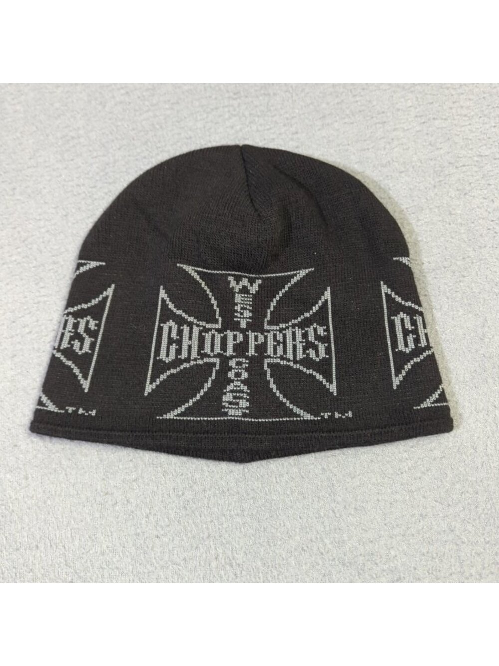 West Coast Choppers Beanie Hat OS Black Iron Cross Knit Y2K 90s Biker